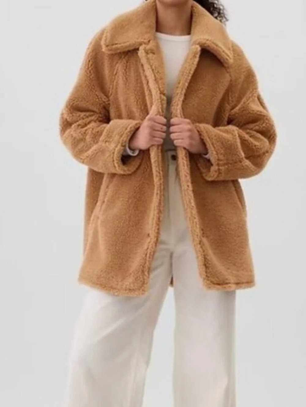 GAP Women's Sherpa Coat in Blonfe - Cozy Oversized Button Jacket, Size Large